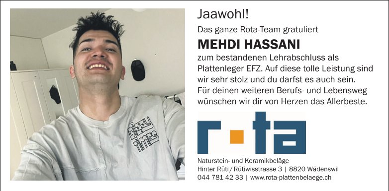 Inserat Lehrabschluss Mehdi